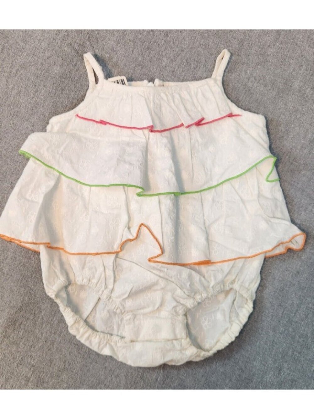 Talbots Kids 9M Sprint White Jacquard Fabric Zip Back Baby Dress One Piece NEW